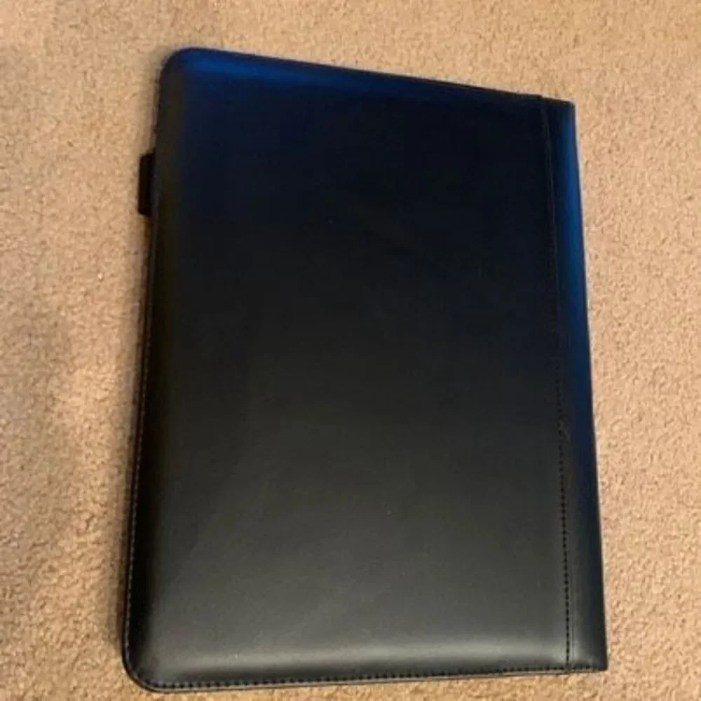 Executive Black Leather Portfolio Folder with Pen Loop - Professional Organizer